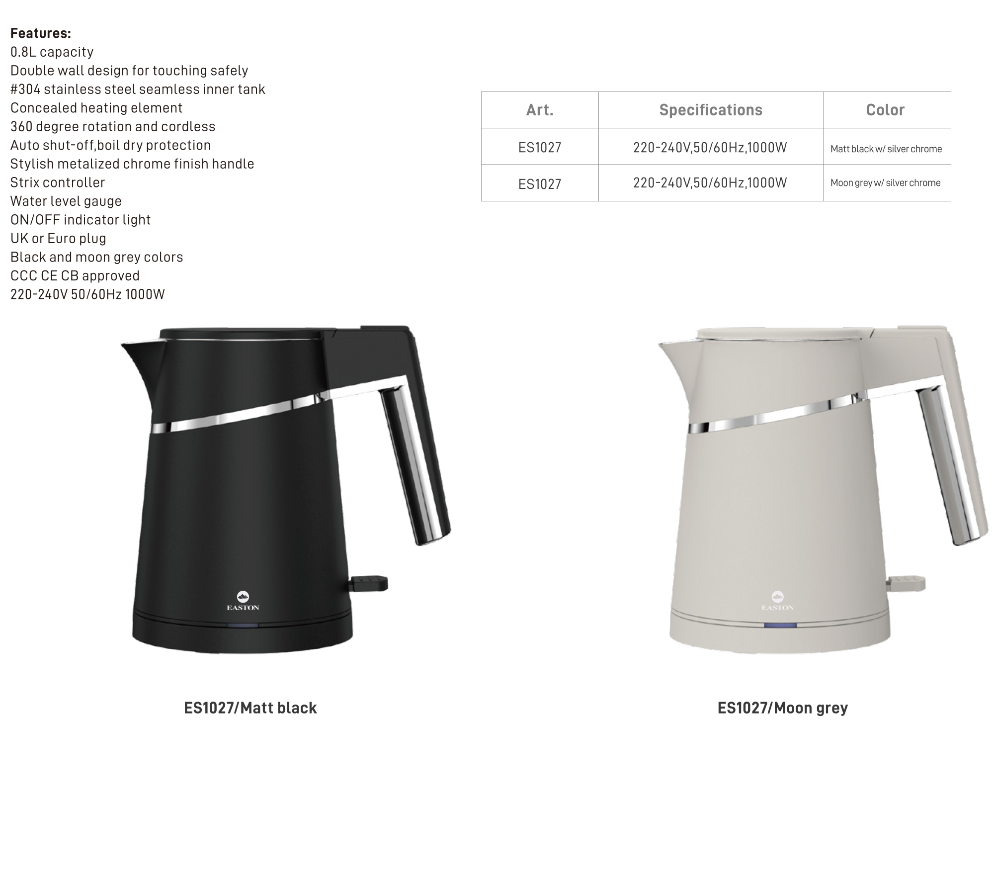 ES1027/Matt black ,ES1027/Moon grey