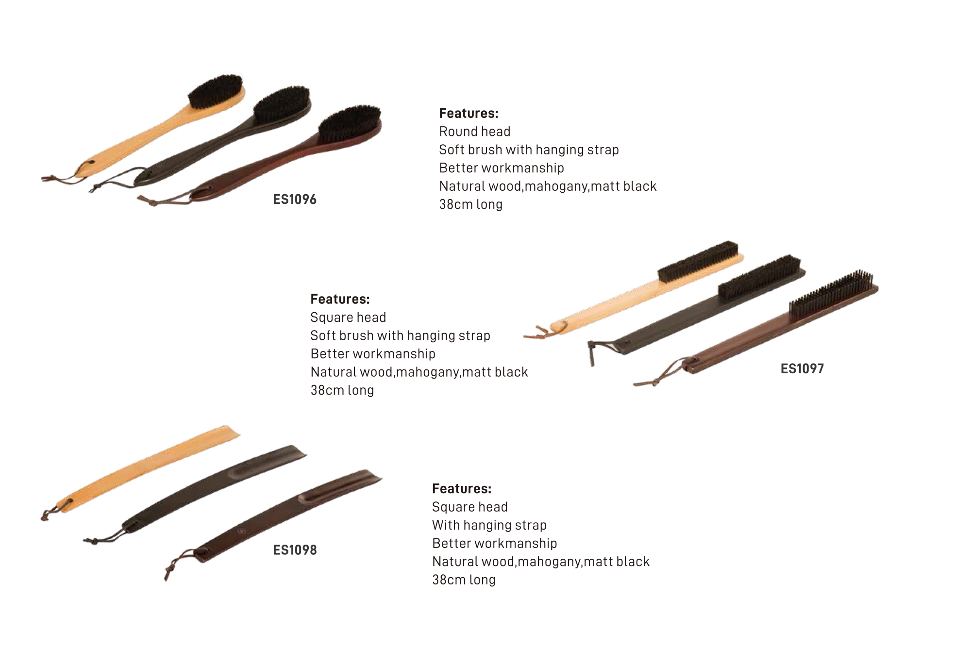 ES1096 Natural wood,mahogany,matt black , ES1097 / ES1098 Natural wood,mahogany,matt black